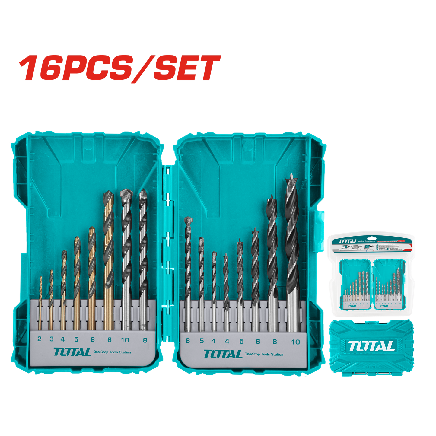 Metal, Concrete and Wood Drill Bits Set (16 pieces)
