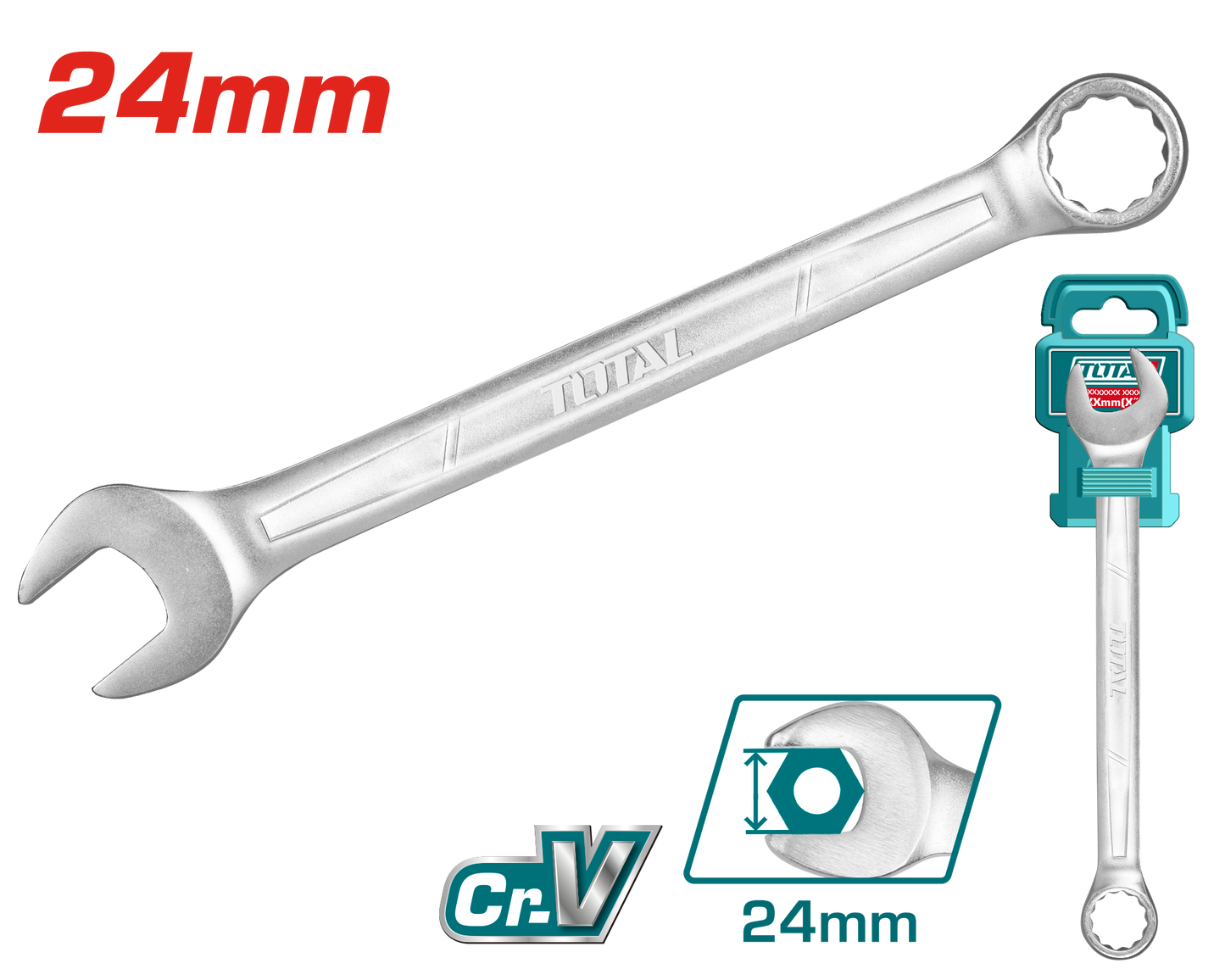 Industrial Heavy-Duty Cr-V Combination Spanner 24mm (Length: 286mm)