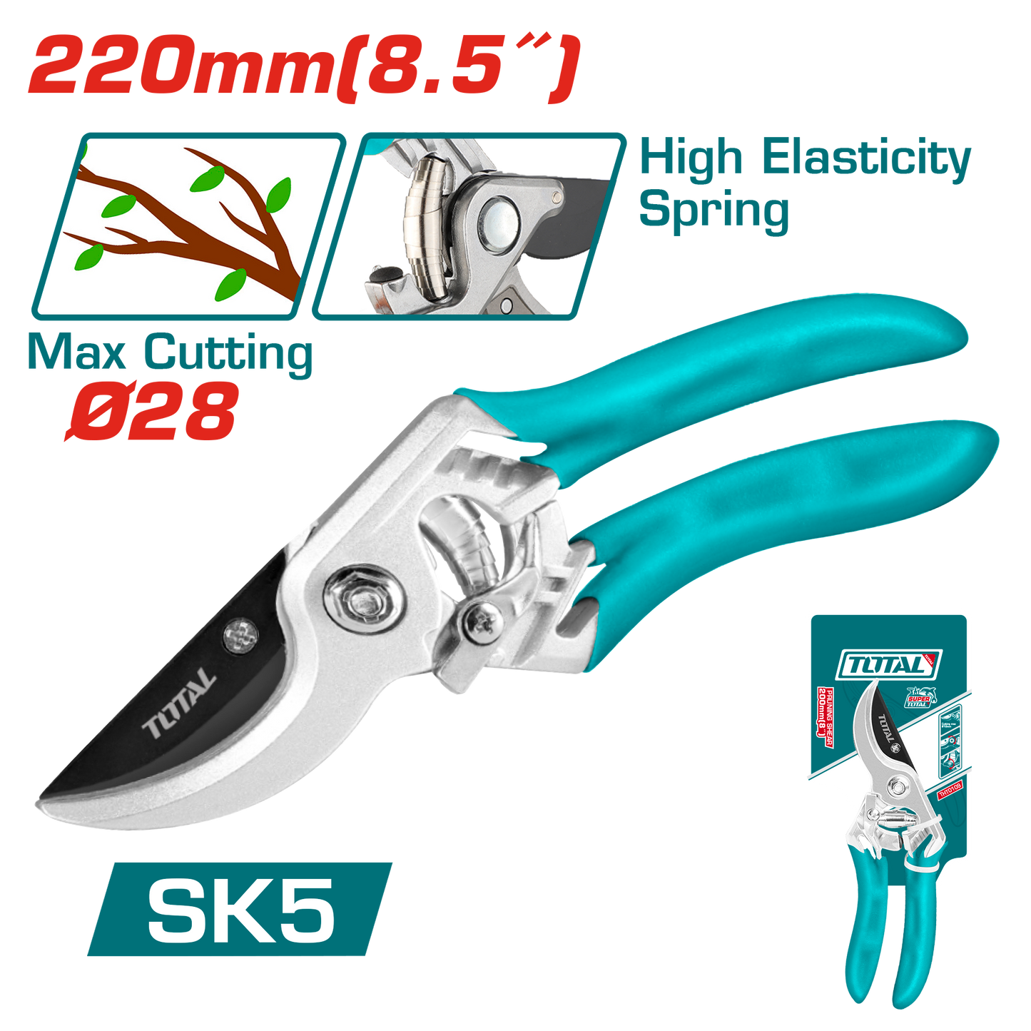 Industrial Extended-Reach Aluminum Bypass Pruning Shear 220mm (8.5") - Ø28mm