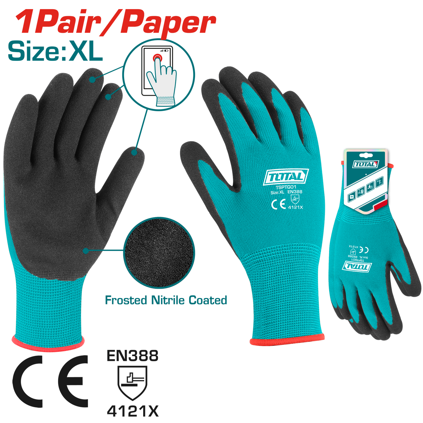 Nitrile Frosted Coated Gloves (Size XL)