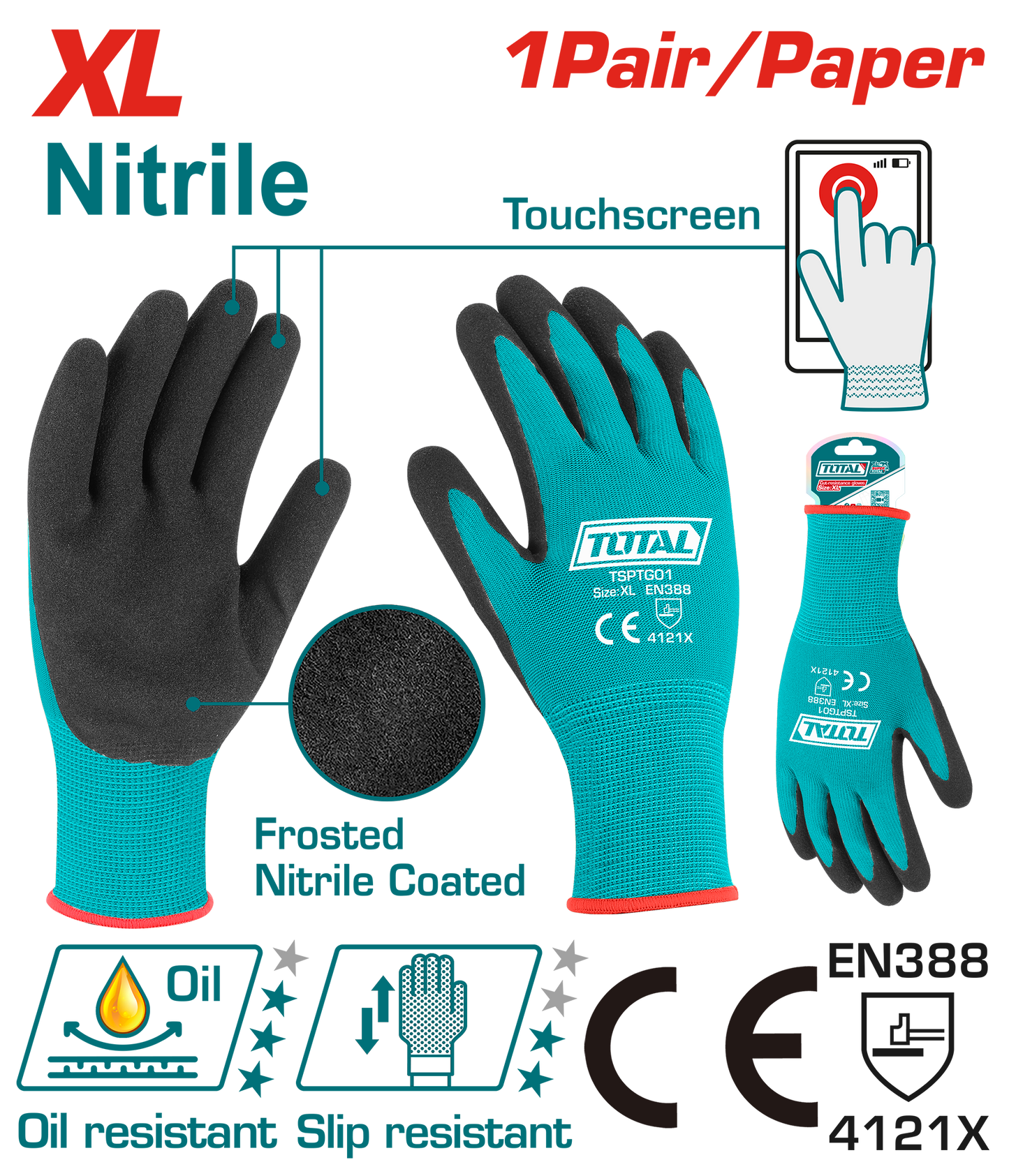 Nitrile Frosted Coated Gloves XL - 15 Gauge