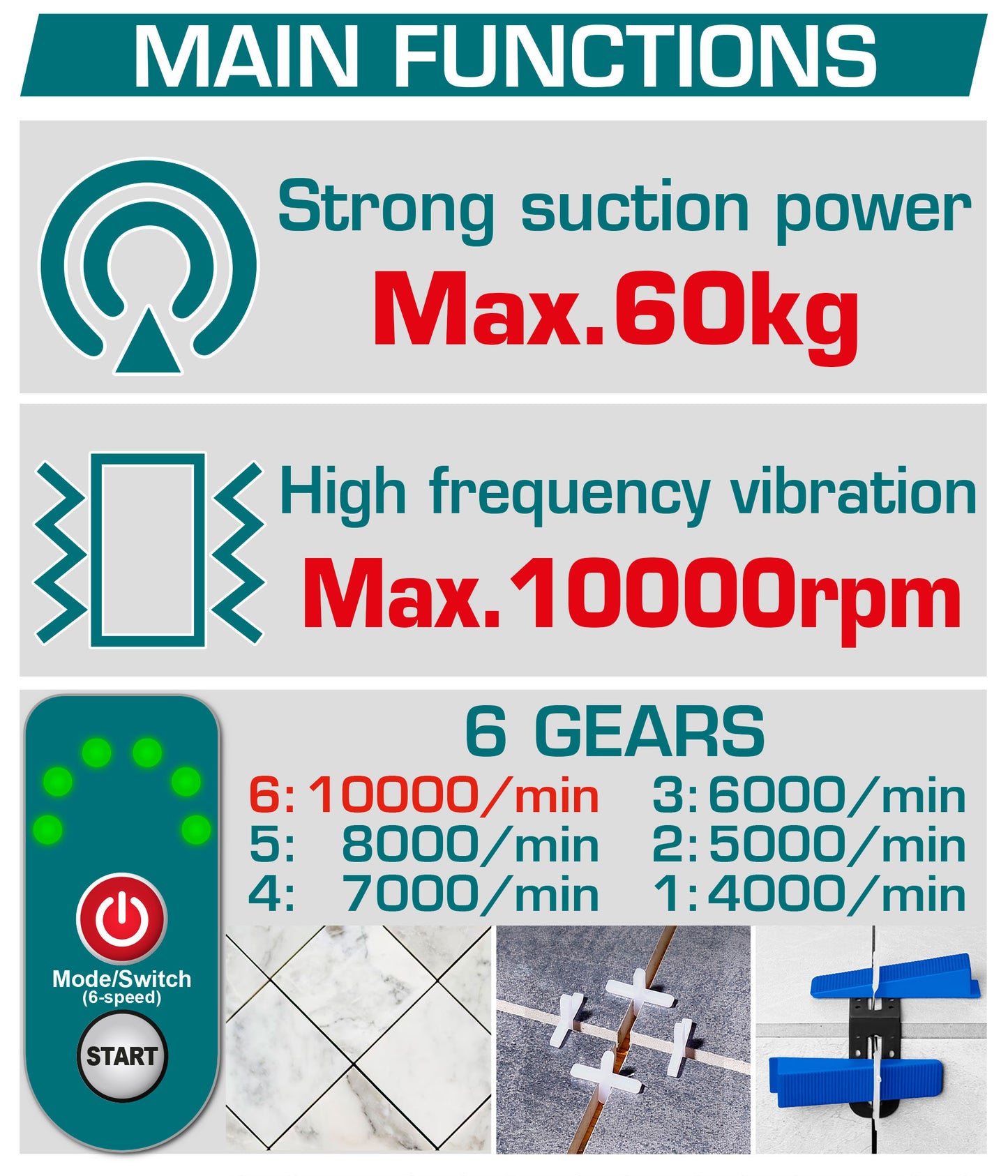 Cordless Tile Vibration & Suction Machine 60kg - P20S 2.0Ah