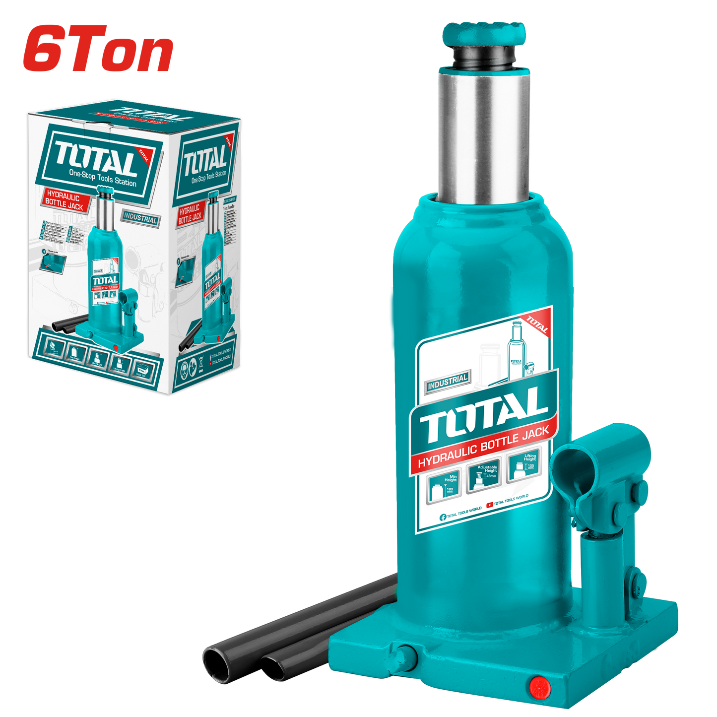 Hydraulic Bottle Jack, 6Ton, Max Height: 413mm