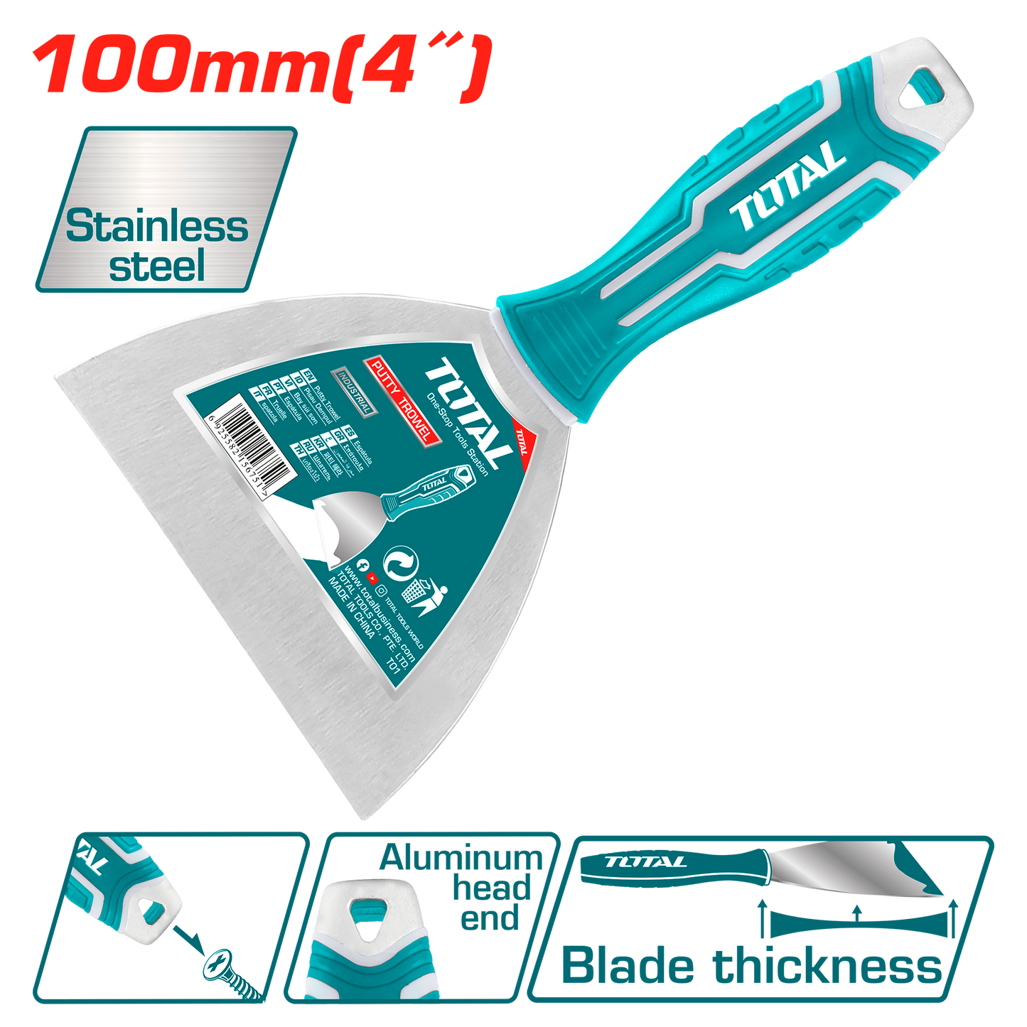 Putty Trowel 100mm, Aluminum Handle