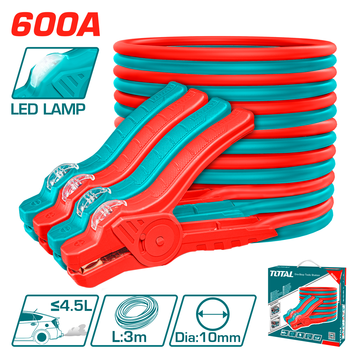 Booster Cable With Light, 600AMP, 3m