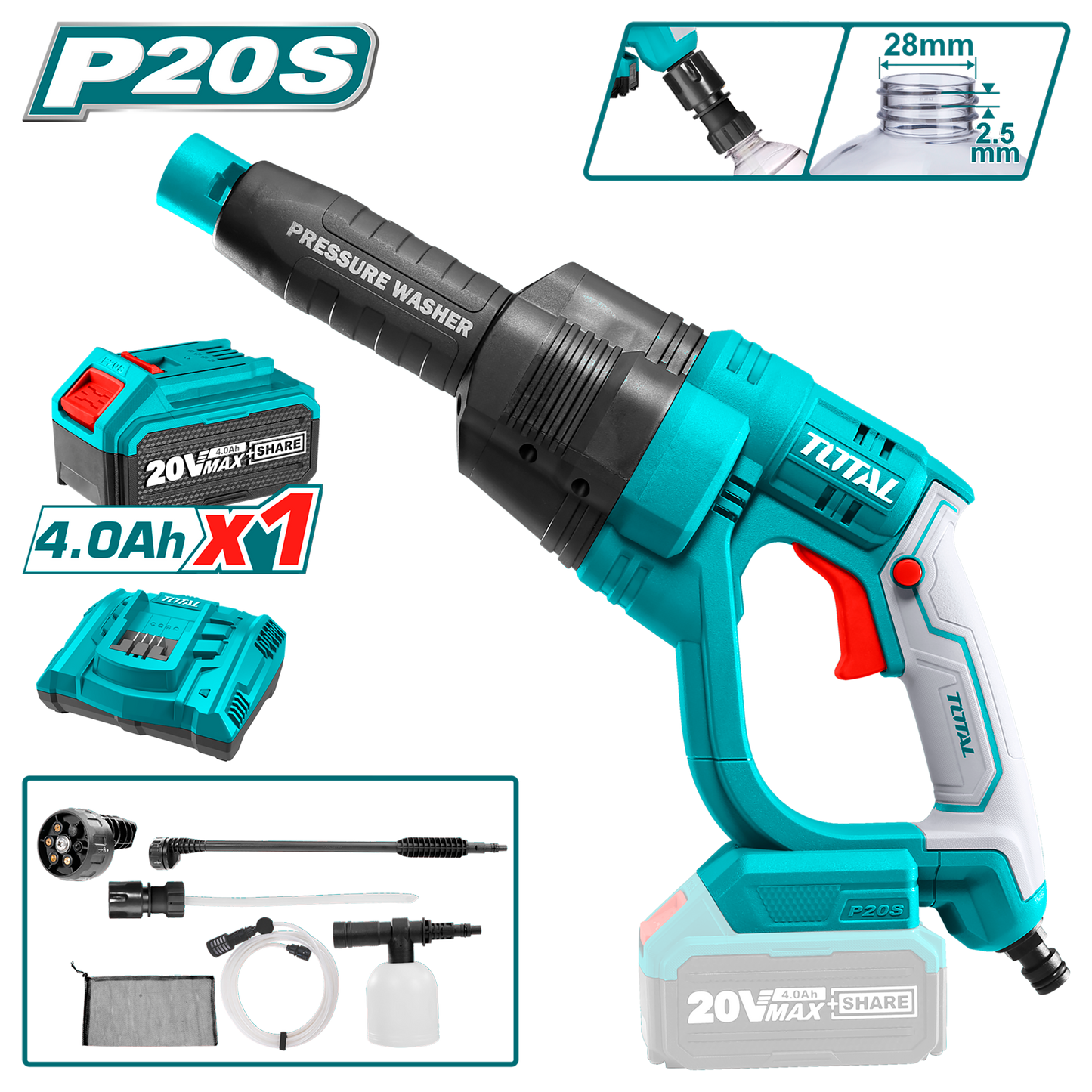 Lithium-Ion 20V Pressure Washer Set 24.8BAR 2.2L/min