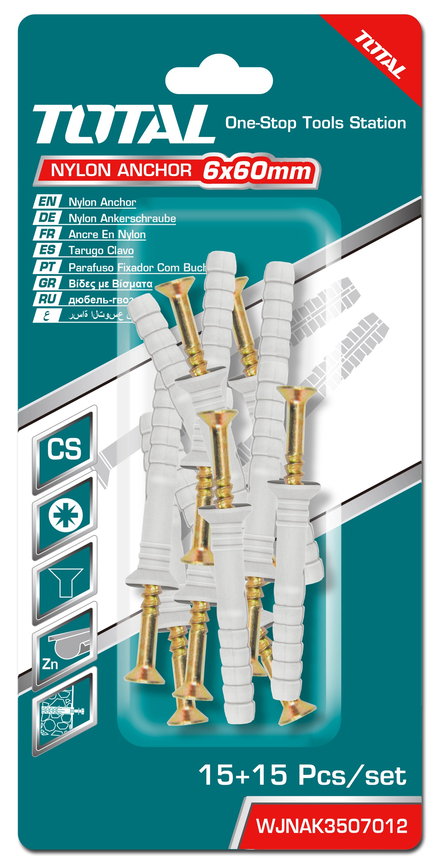 Nylon Anchor - Plug: 6x60mm / Screw: 3.5x70mm (15pcs)