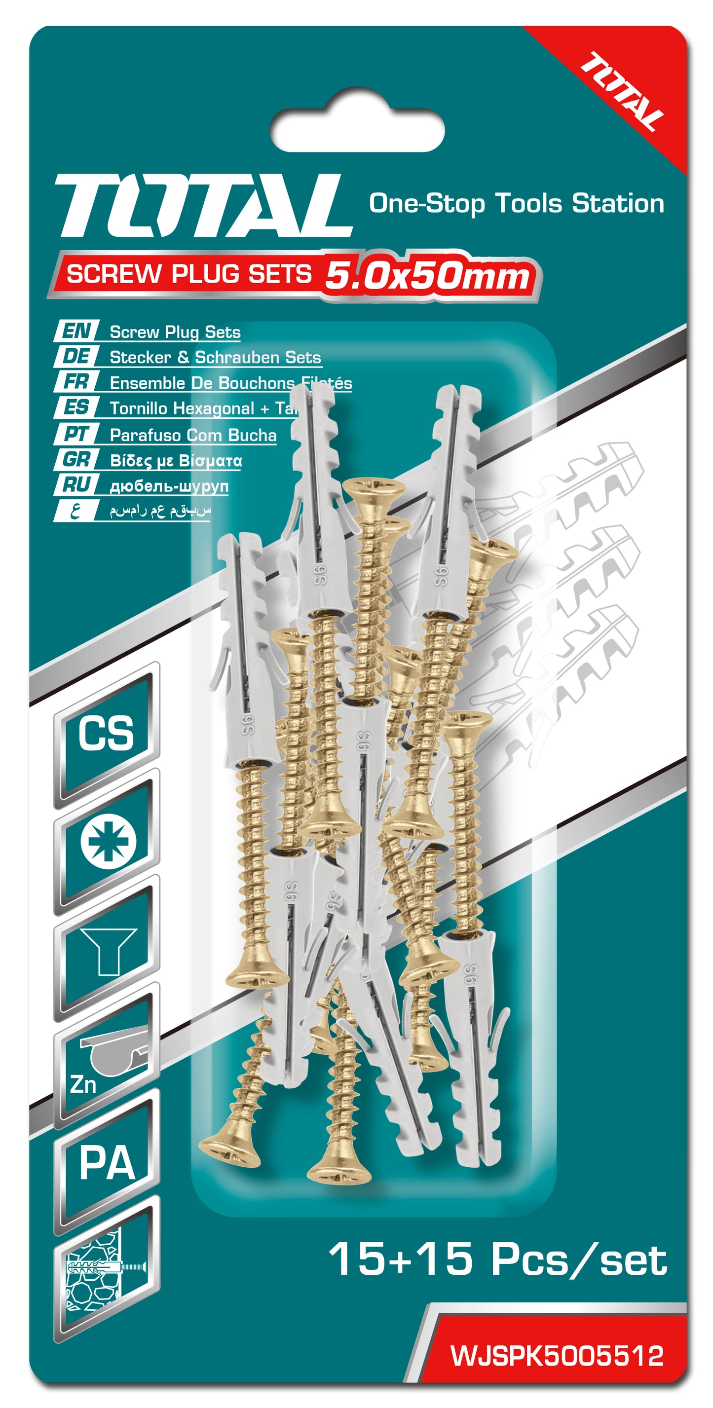 Screw Plug Sets (ST5x50mm,8x40 Plstc,10 Sets