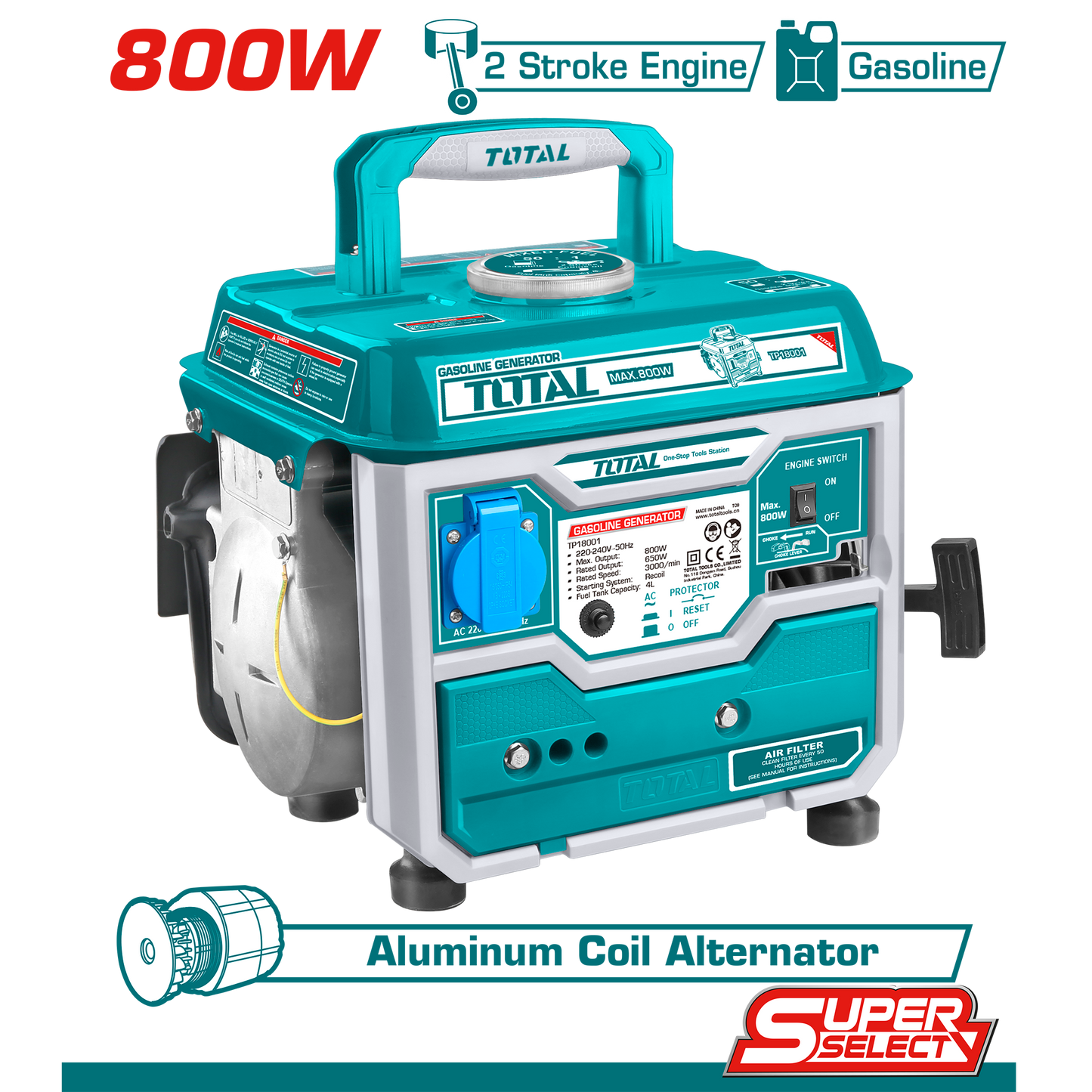 Generator Gasoline, Rated 0.65KVA, Max: 0.8KVA