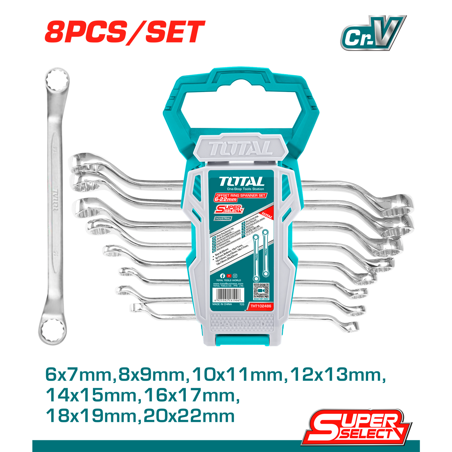 Offset Ring Spanner Set (8Pcs) 6-22mm