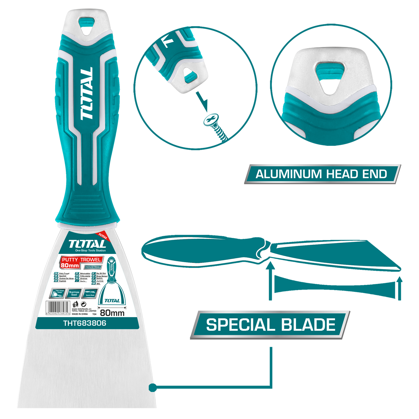 Putty Trowel 80mm, Aluminum Handle