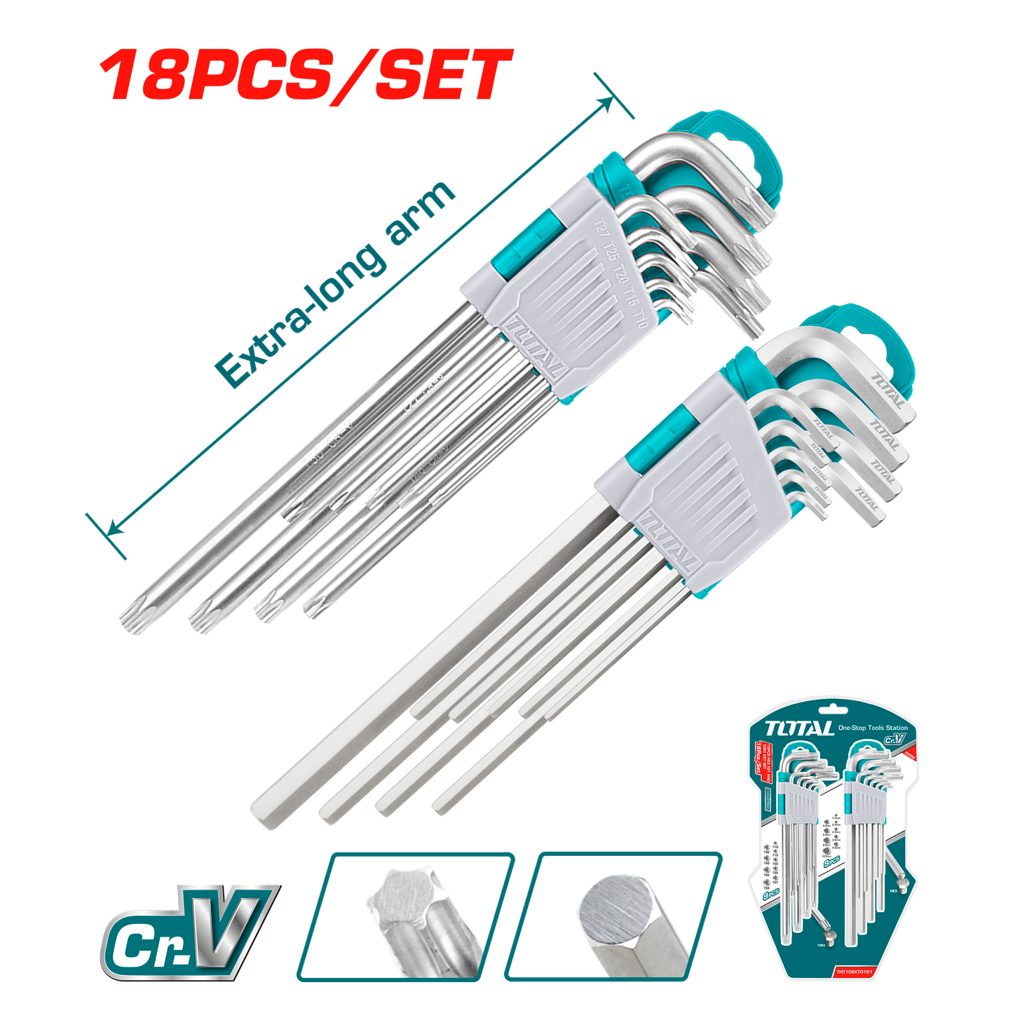 Hex & Torx Key Set Extra-long arm (18 pieces)