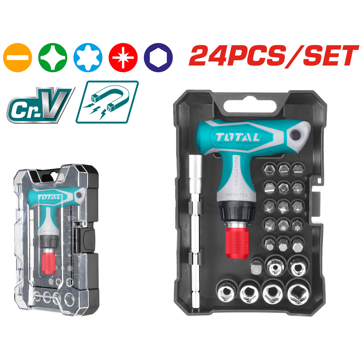 T-Handle Wrench Ratcheting Screwdriver Set (24 pieces)