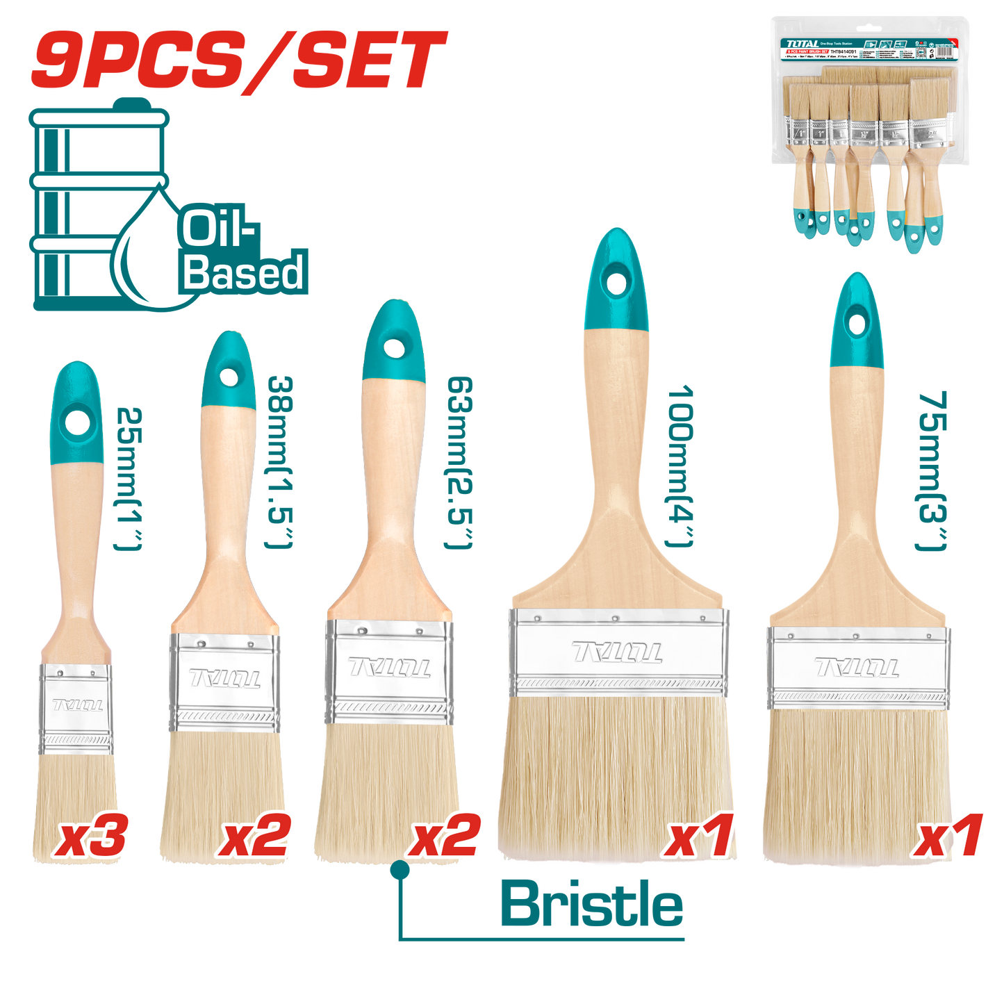 9 Pcs Paint Brush Set