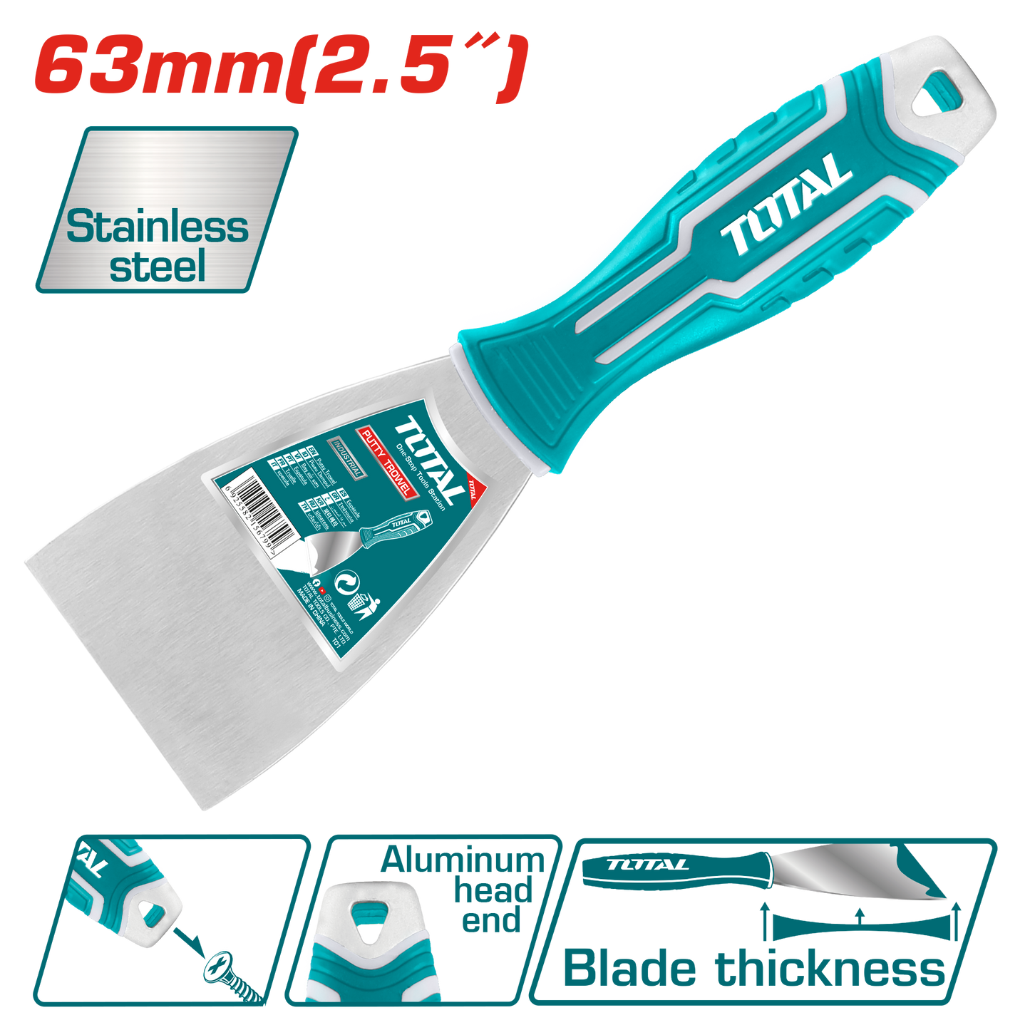 Putty Trowel 60mm, Aluminum Handle