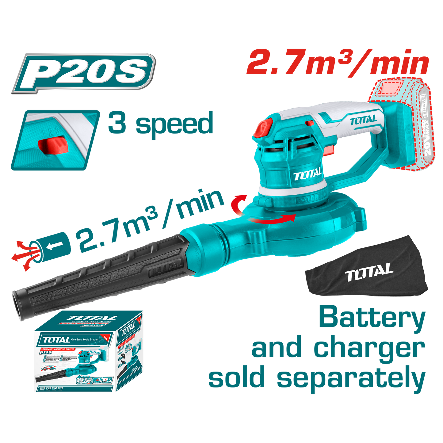 Cordless Aspirator Blower 2.7m³/min - P20S 2.0Ah