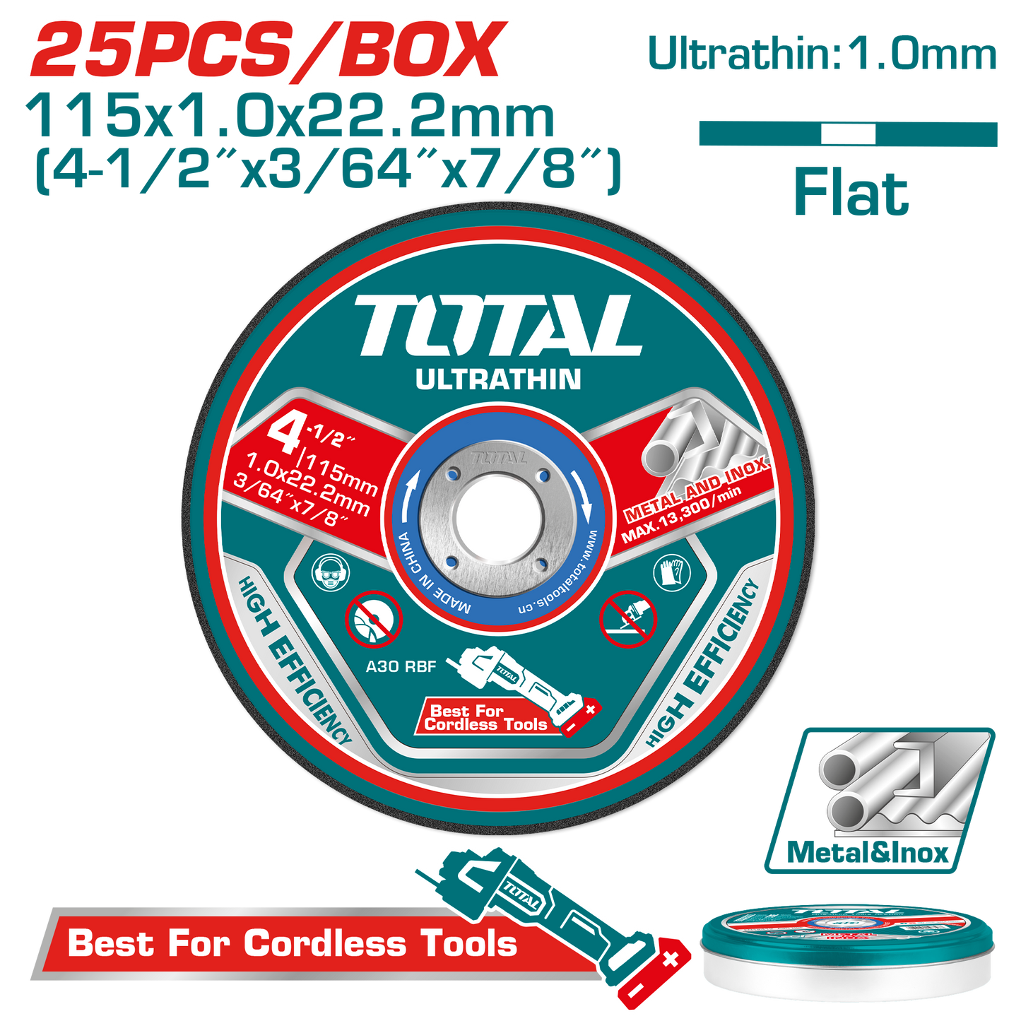 Ultra-thin Metal Cutting Disc 115 x 1.0 x 22.2mm (25 pieces set)