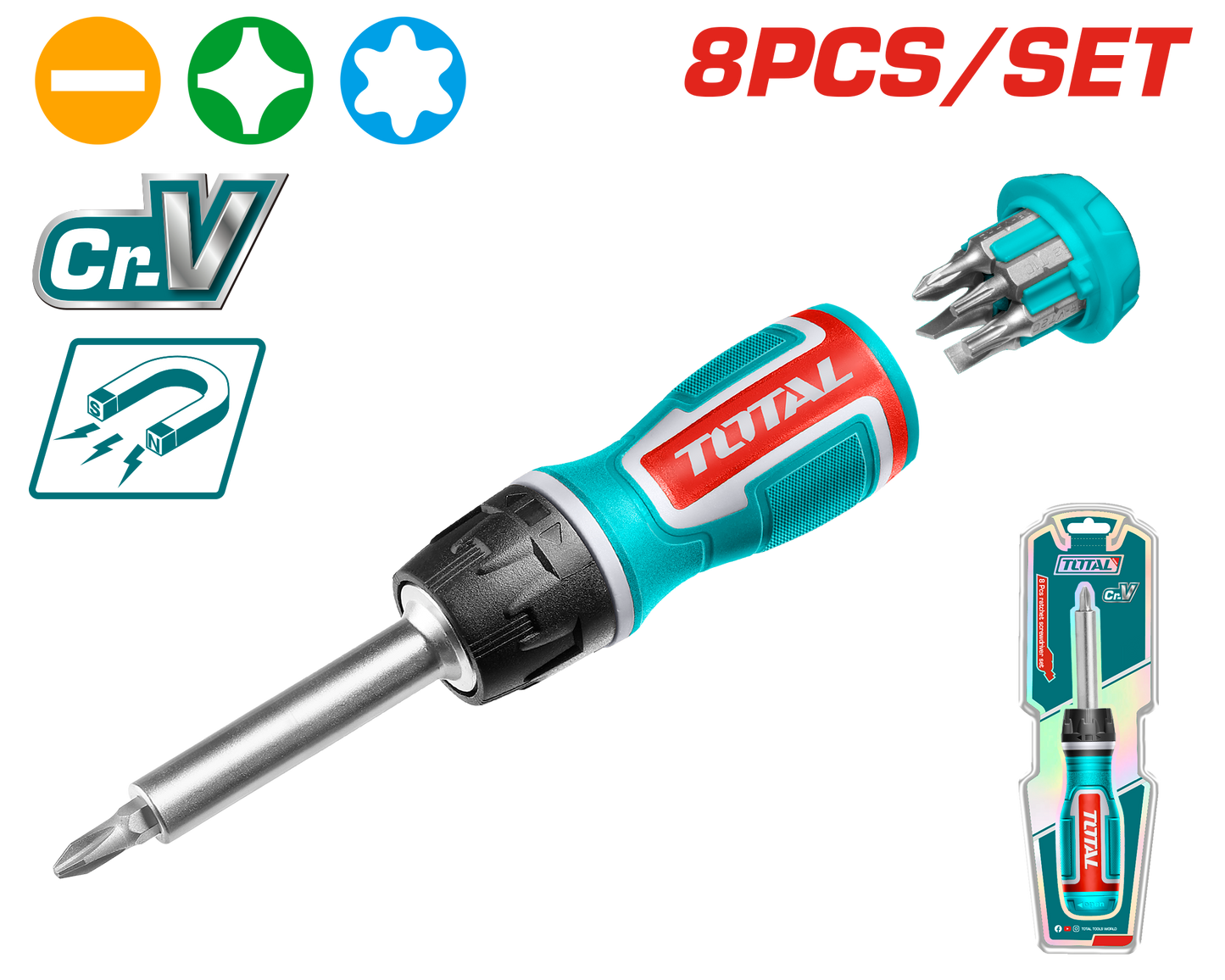 High-Torque Multi-Bit Ratchet Screwdriver Set (8 pieces)