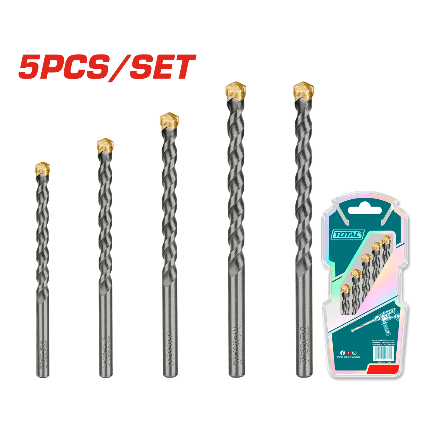 Tungsten Carbide-Tipped Masonry Drill Bit Master Set (5 pieces)