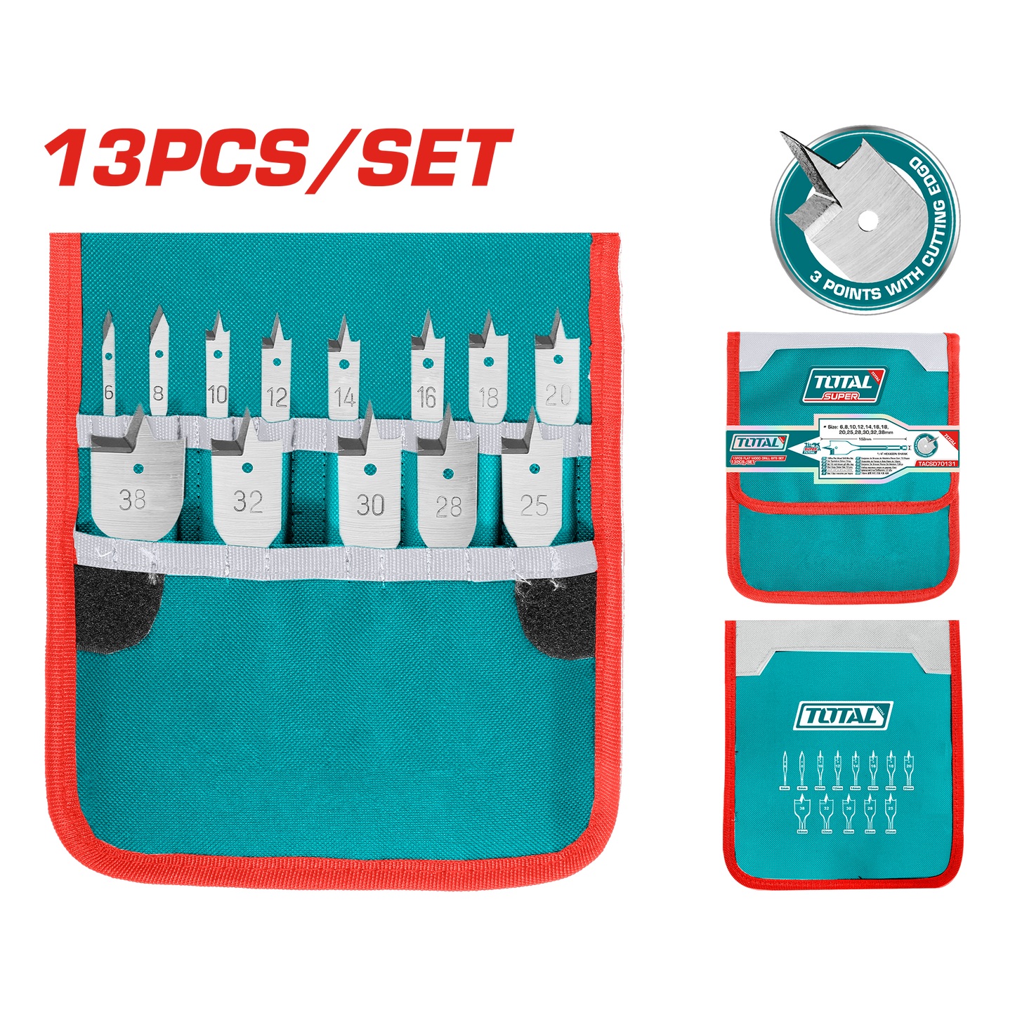 Flat Wood Drill Bits Set (13 pieces set)