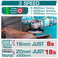 Industrial Brushless Cordless 3-Speed Angle Grinder 900W - 115mm(4-1.2") - P20S 4.0Ah