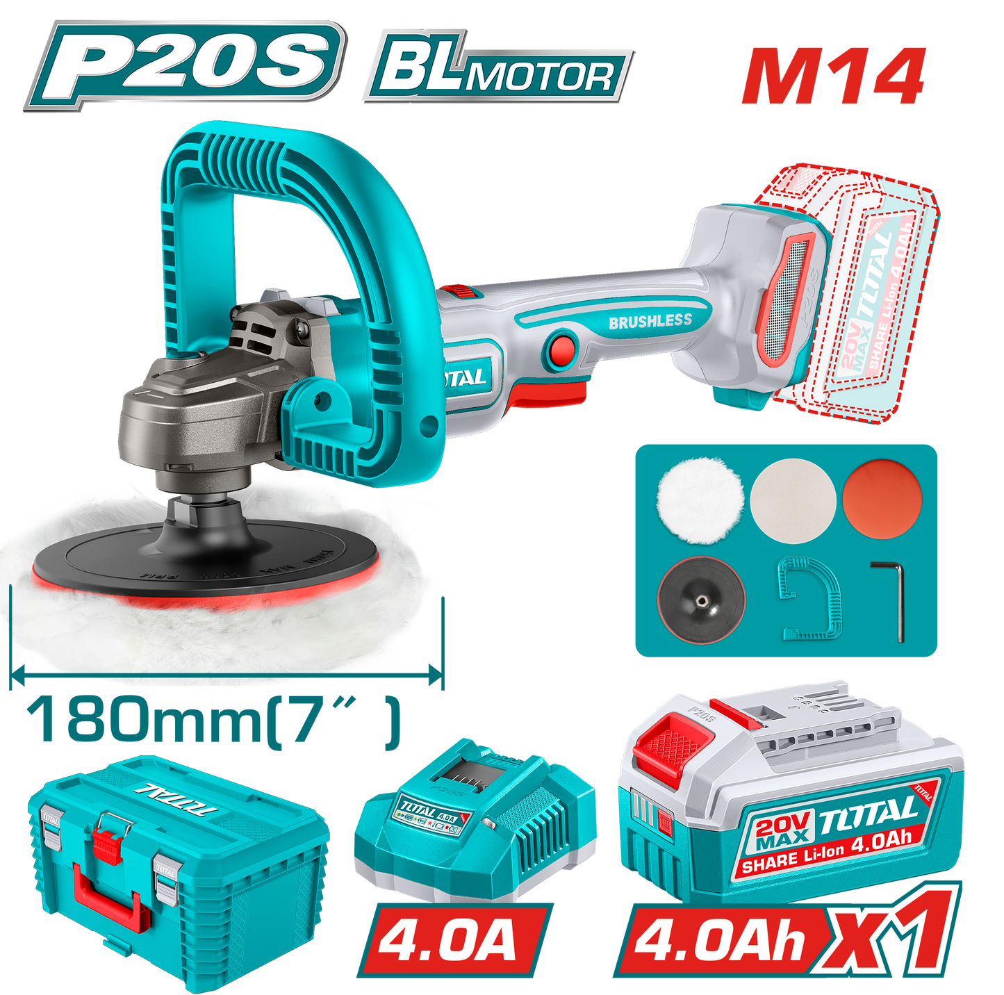 Industrial Brushless Cordless Polisher M14 - Ø7" - P20S 4.0Ah