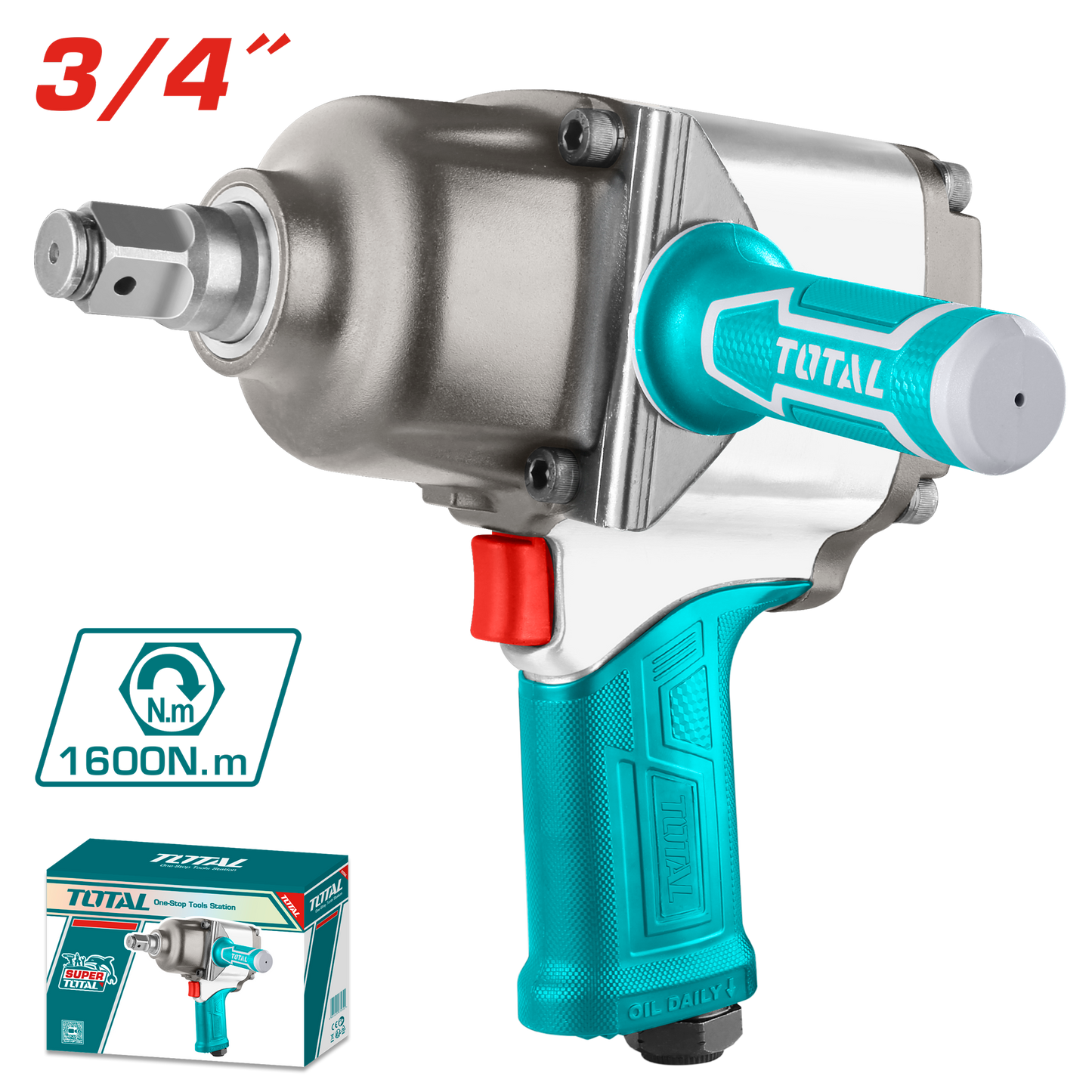 3/4" Industrial Heavy-Duty Pneumatic Air Impact Wrench 1600Nm - Twin Hammer Mechanism - 4000 RPM