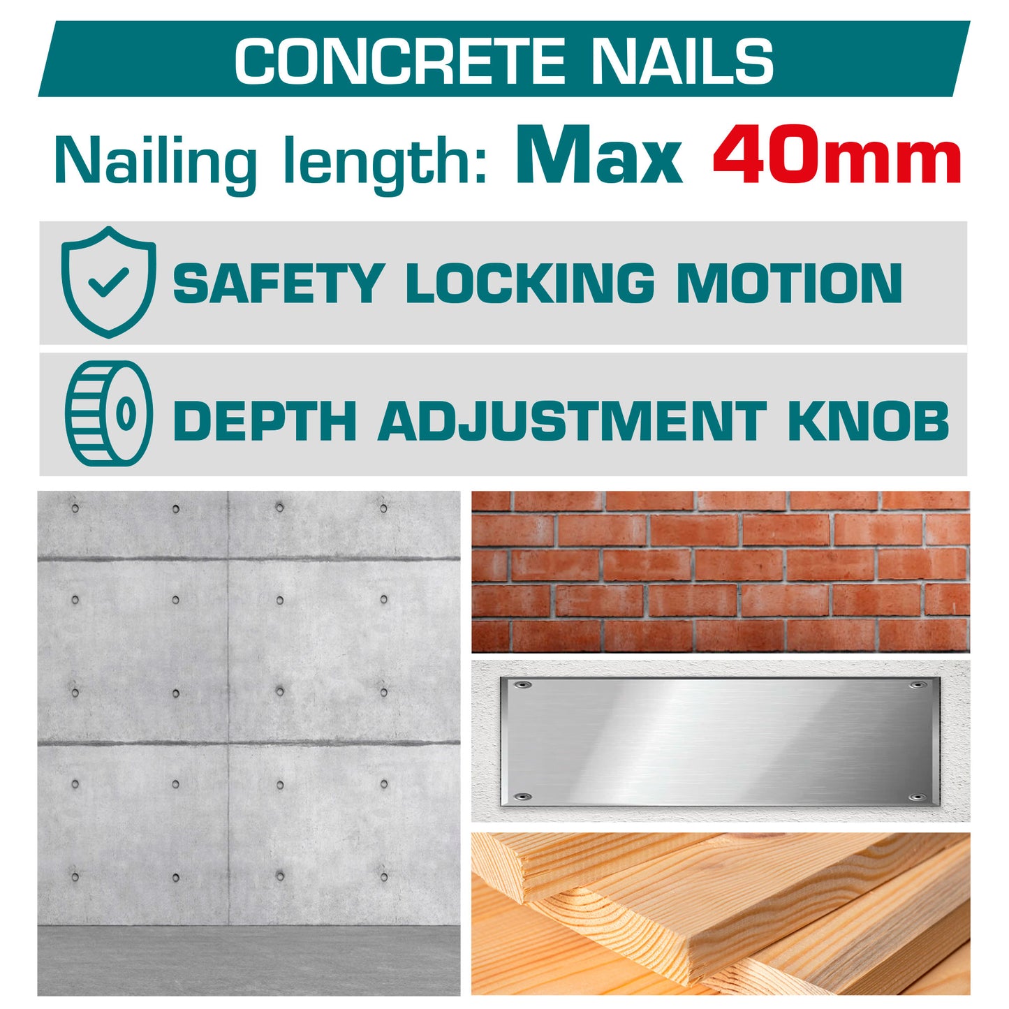 Industrial Brushless Cordless Concrete and Steel Brad Nailer 40mm - P20S 4.0Ah