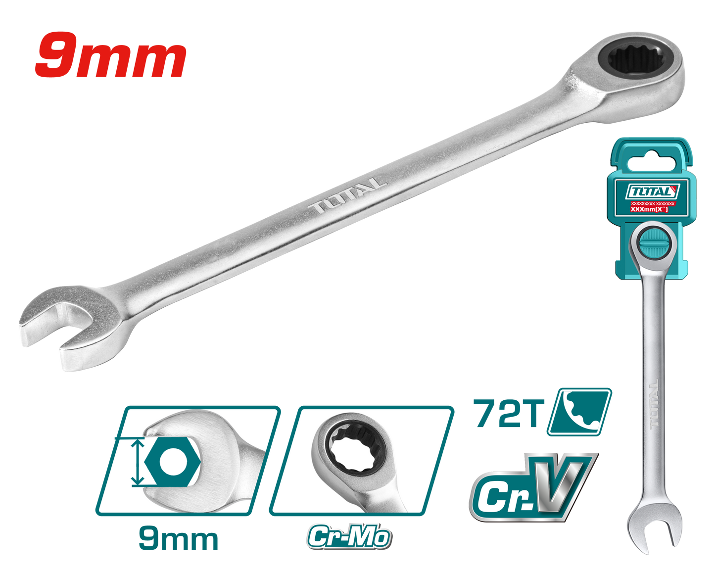 Industrial Cr-V Ratchet Spanner 9mm (Length: 150mm)