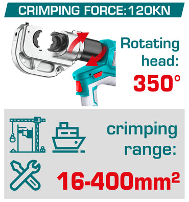 Cordless Industrial Hydraulic Crimping Tool 16-400mm2 - 120KN - P20S 5.0Ah