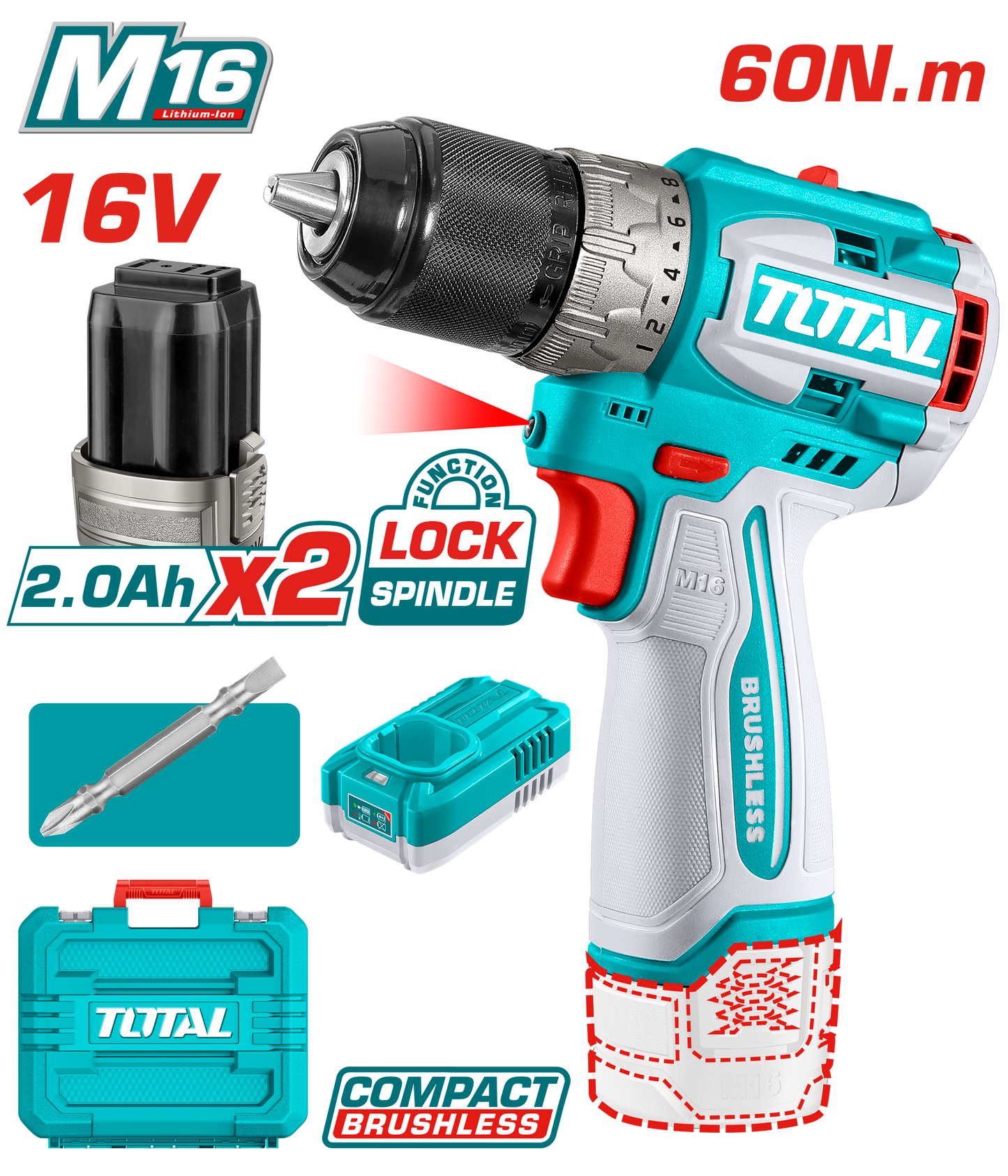 Compact Brushless Cordless Drill 60N.m - M16 2.0Ah
