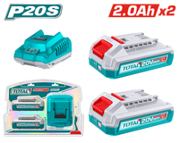 20V P20S Industrial Lithium-Ion Battery & Intelligent Charger Starter Kit (Dual 2.0Ah Power Packs / 2A Smart Desktop Dock)