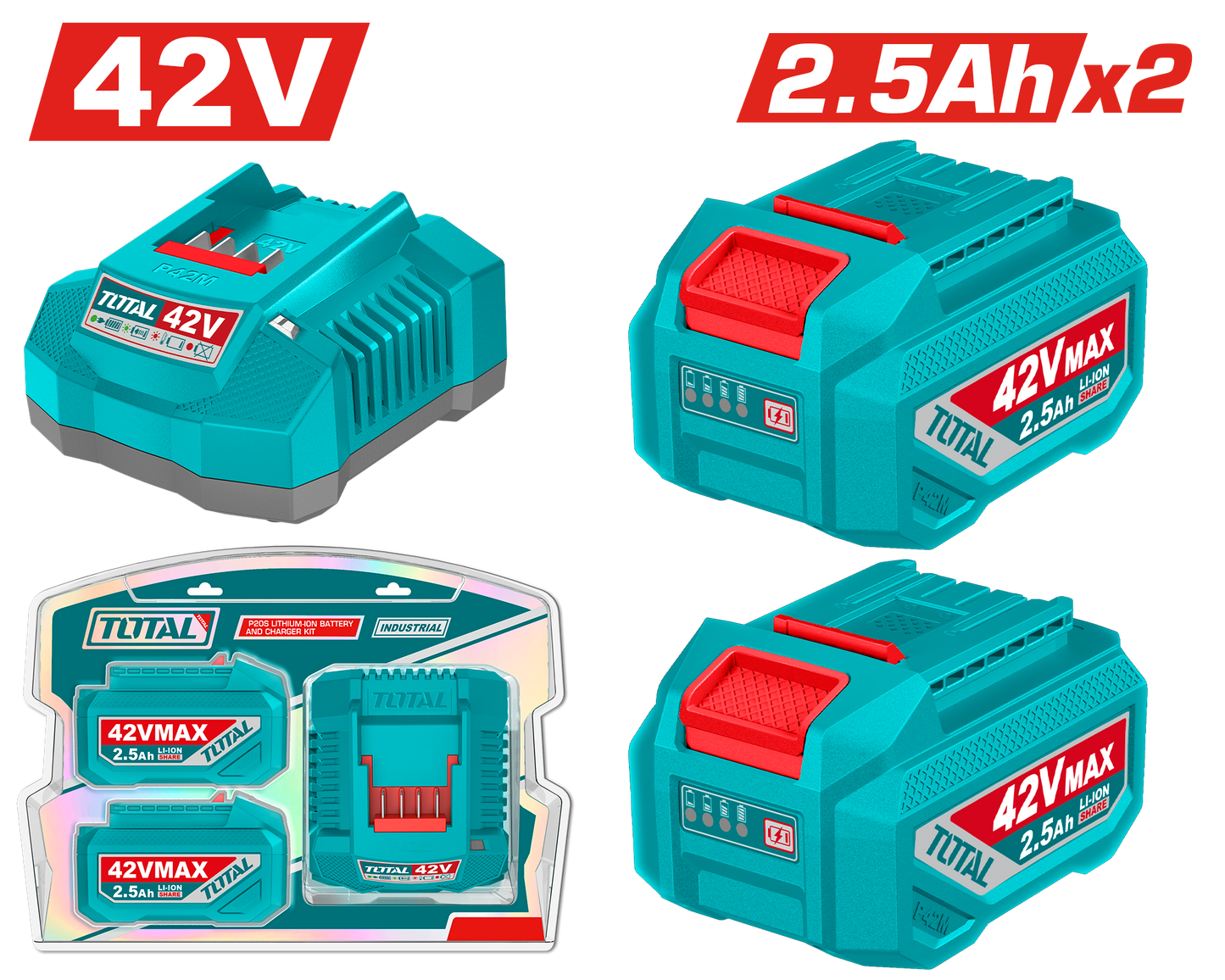 Industrial High-Voltage Lithium-Ion Battery and Rapid Charger Kit P42M - 2.5Ah