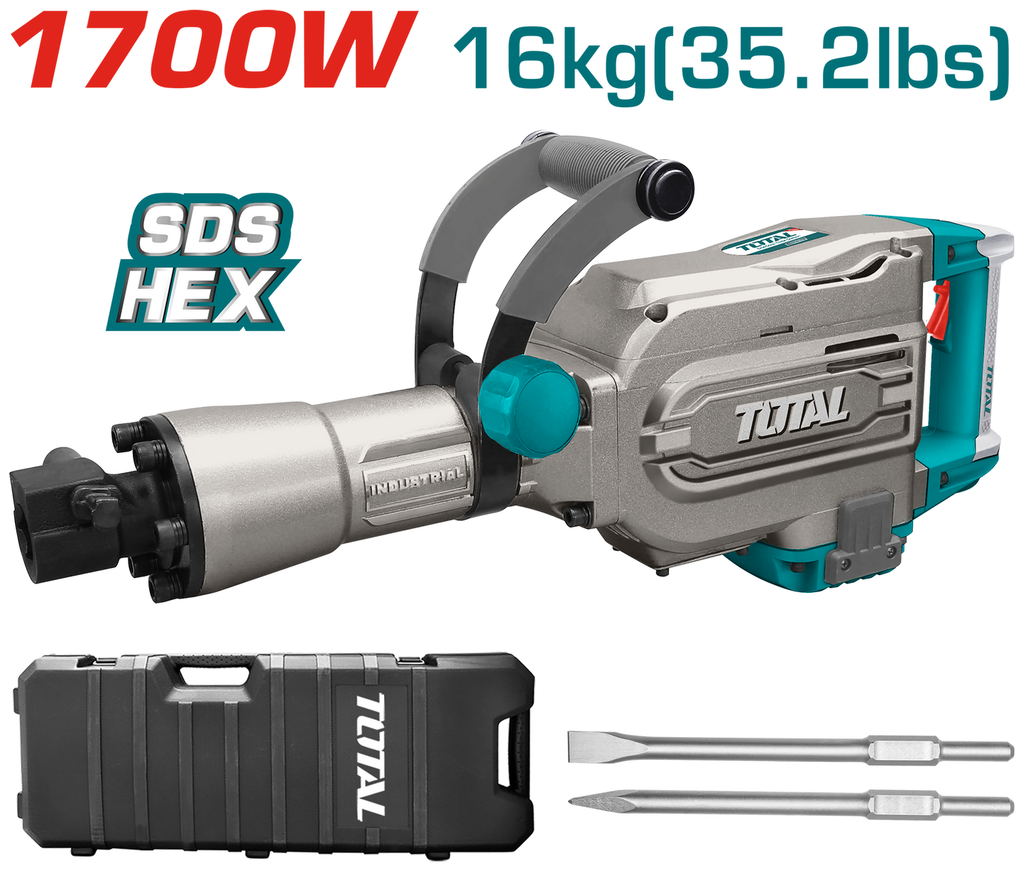Industrial Heavy-Duty Industrial Demolition Breaker 1700W - 16kg - 45J (BS Plug)