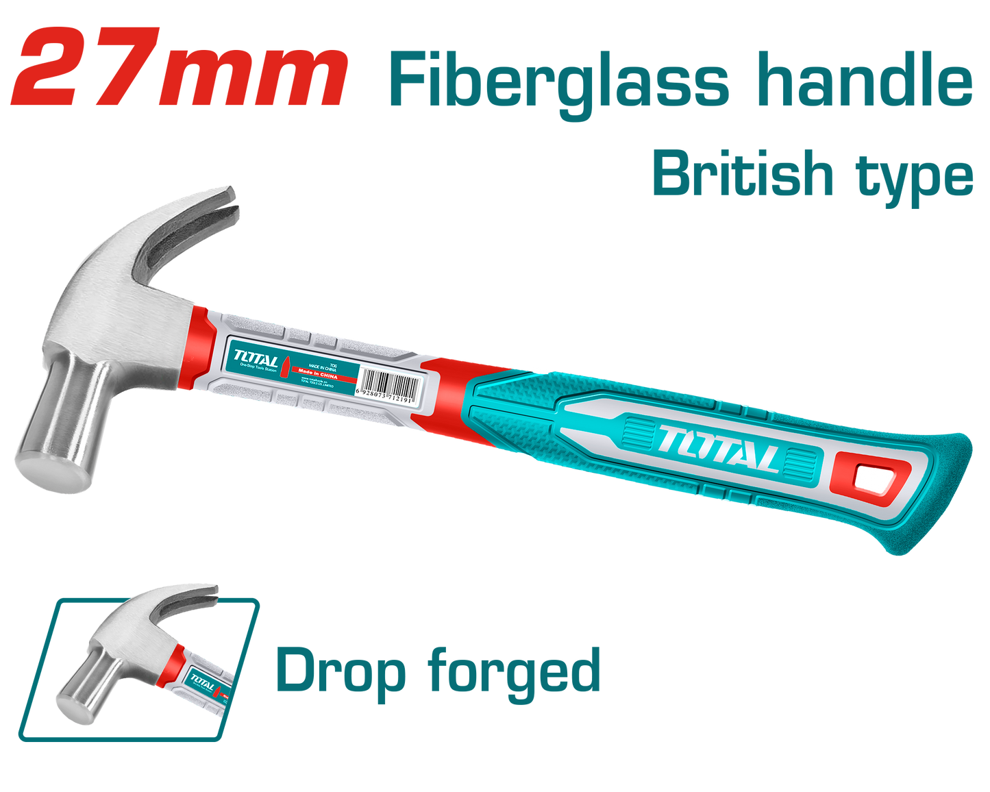 British Type Claw Hammer 27mm - Fiberglass Handle