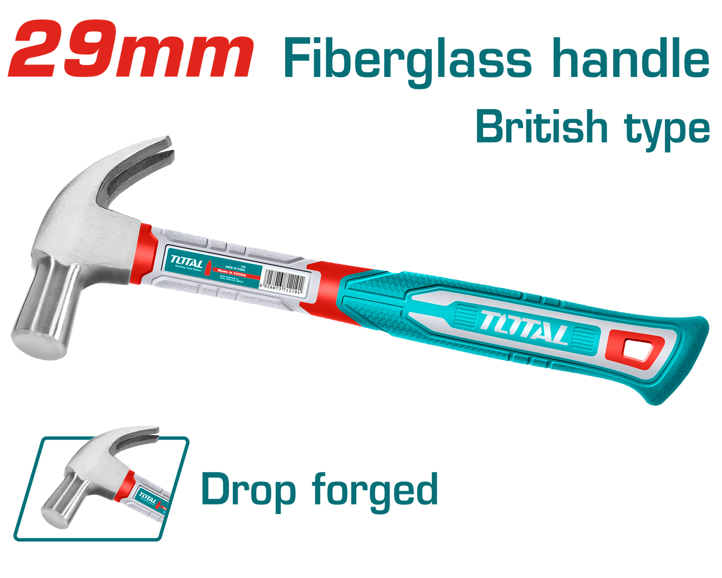 British Type Claw Hammer 29mm - Fiberglass handle