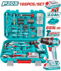 Compact Brushless Cordless Impact Drill + Tools Set (166 pieces)