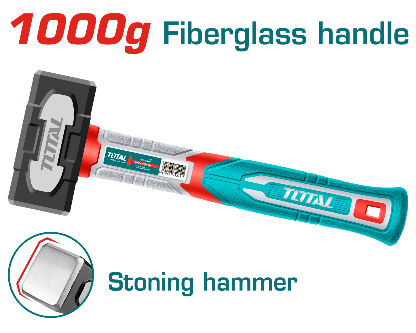 Forged Carbon Steel Stoning Hammer 1000g - Fiberglass handle