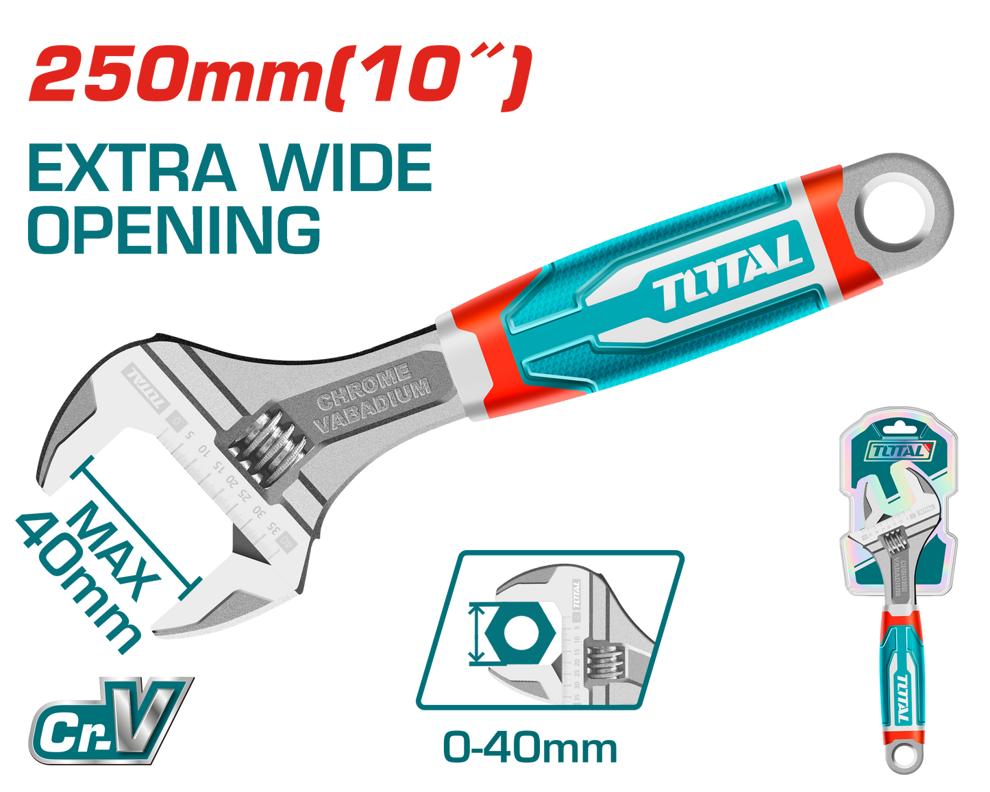 Adjustable Wrench 250mm(10") - Extra Wide Openning