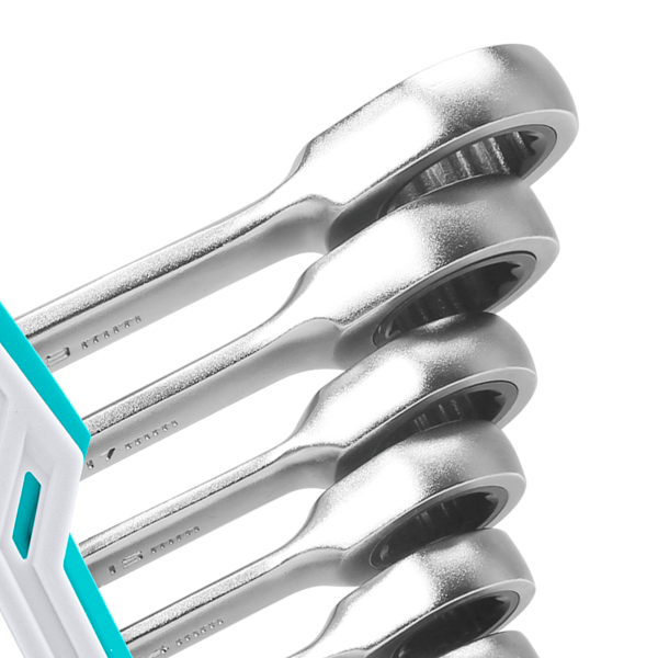 Industrial Fine-Polished Cr-V Metric Ratchet Spanner Set (8 pieces) - Cr-Mo Gears