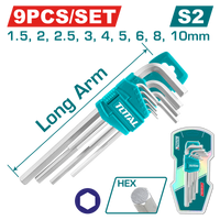 Industrial S2 Steel Long-Arm Metric Hex Key Set 1.5mm - 10mm (9 pieces set)