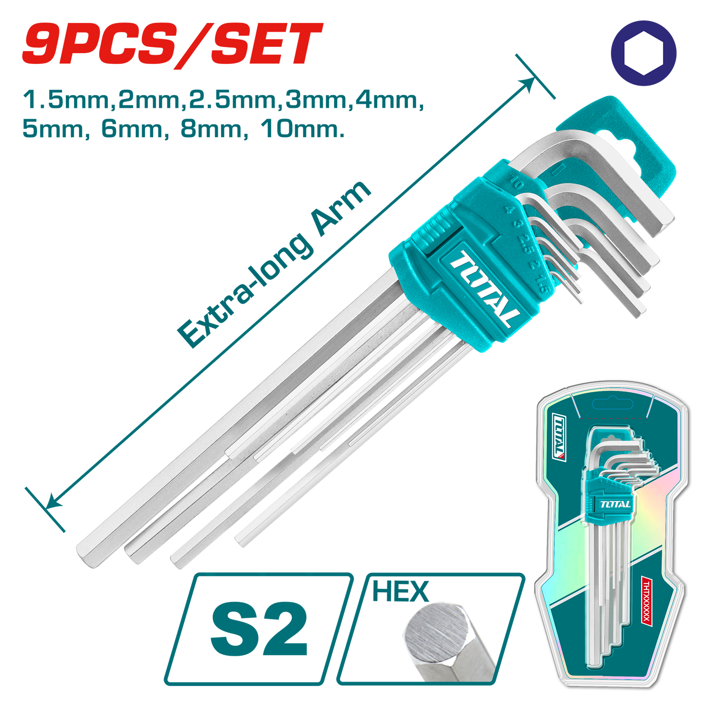 Hex Keys - Extra-Long Arm (9 pieces set)