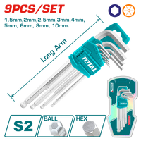 Industrial S2 Steel Long Arm Ball Point Hex Key Set (9 pieces)