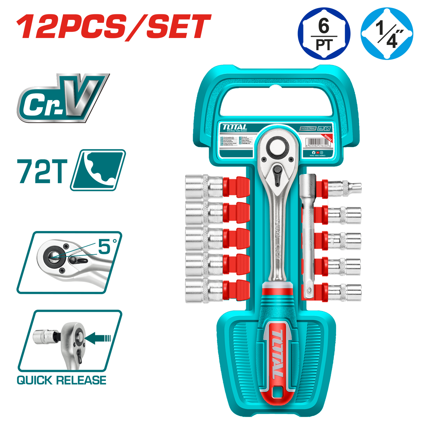 Industrial 1/4" Drive 50BV30 Alloy Steel Metric Precision Socket Set (12 pieces)