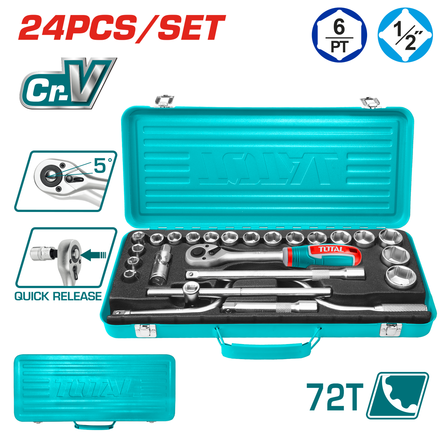 Industrial 1/2" Drive Metric Socket & Accessory Set 24 Pieces