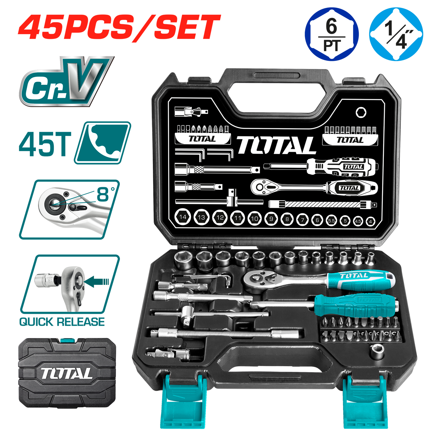 Industrial 1/4" Drive 50BV30 Alloy Steel Master Socket & Driver Service Set (45 pieces)