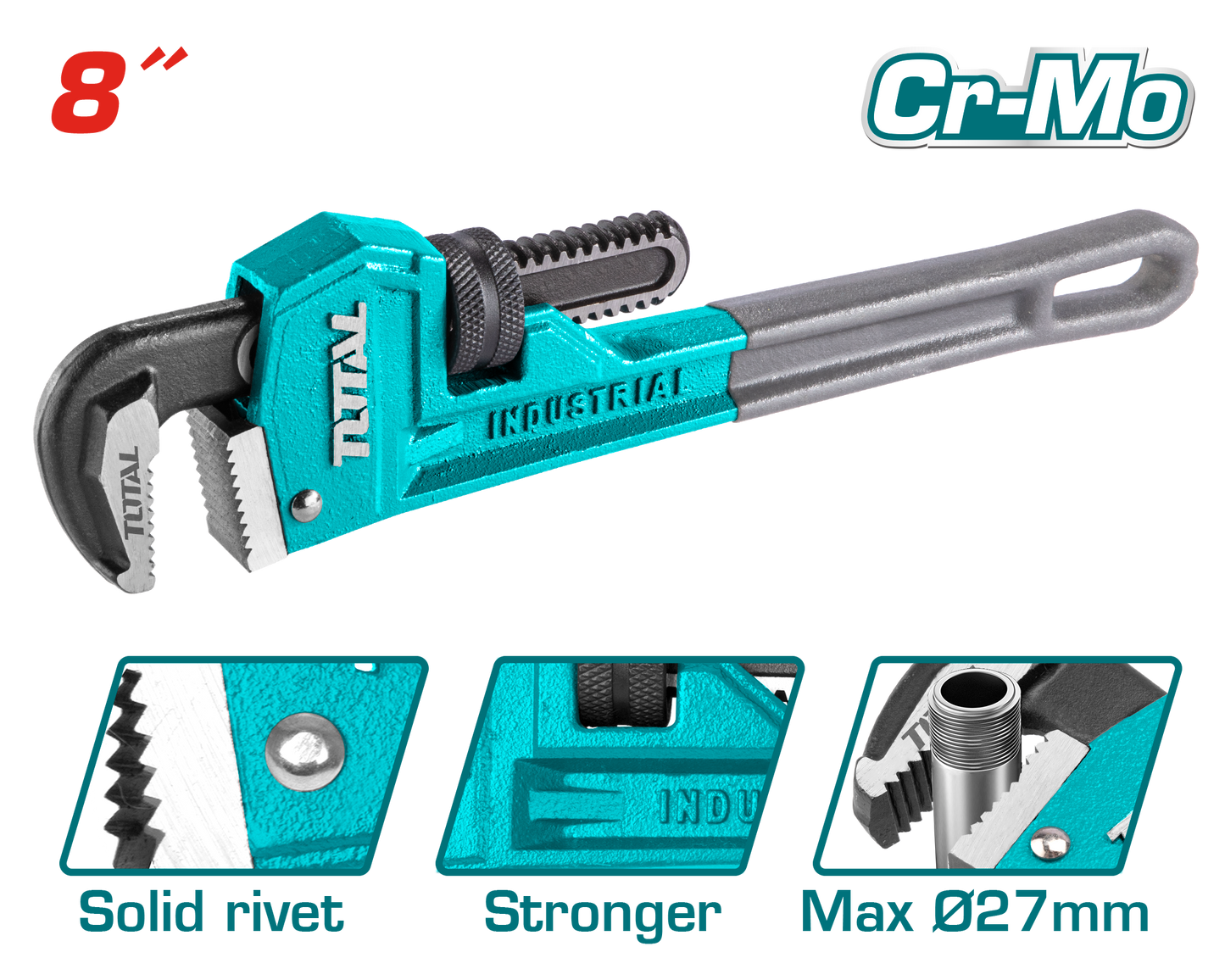 Industrial Ductile Iron Pipe Wrench 8"(200mm) - Ø27mm Capacity
