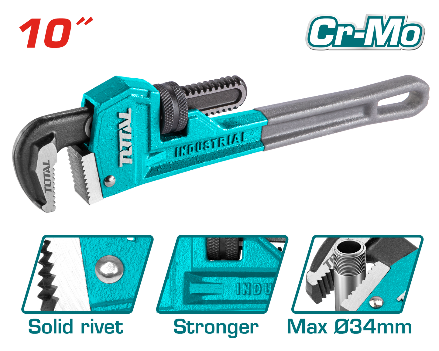 Industrial Ductile Iron Pipe Wrench 10" (Ø34mm Capacity)