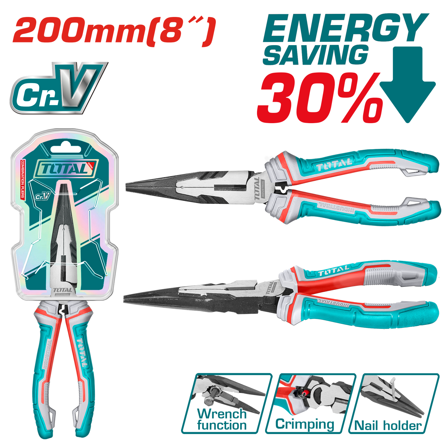Industrial High-Leverage 5-in-1 Long Nose Pliers 200mm(8")