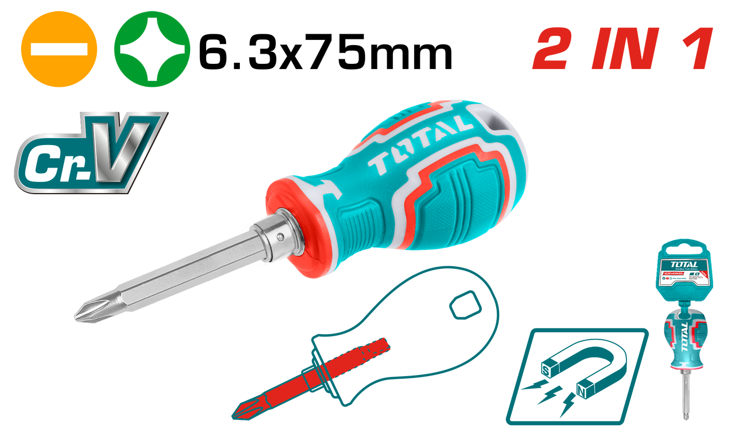 2-in-1 Interchangeable Double-Ended Screwdriver (PH2 + SL6)